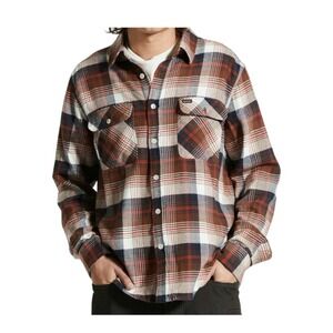Brixton Mens Brown Cotton Flannel Button Up Shirt L Plaid Work Skate Gorpcore
